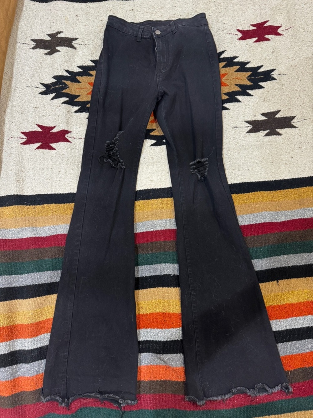 SHEIN Black Flare Jeans with Knee Rips